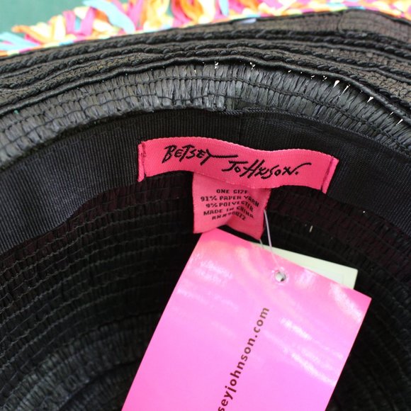 NWT Betsey Johnson Black Summer Hat With  Rainbow Fringe - Picture 6 of 6